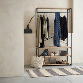 sweeek. Hallway metal and wood-effect coat and shoe rack Loft Natural 100x40x167 cm