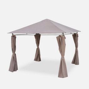 sweeek. Heavy duty 3x3m gazebo with curtains Elusa Beige-brown 267x267x262 cm