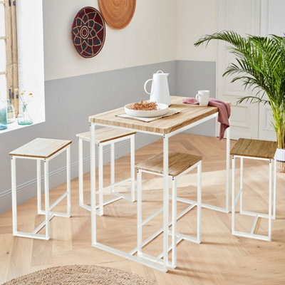 sweeek. Industrial bar style table set with 4 stools Loft White 100x60x90 cm