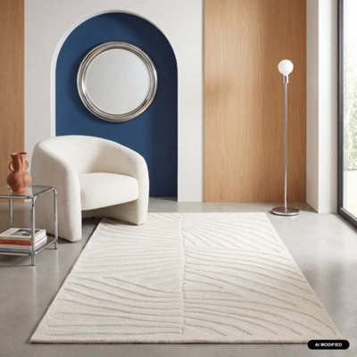 sweeek - Interior rug cream embossed plant motif Lily 290x200x1.4 cm sweeek