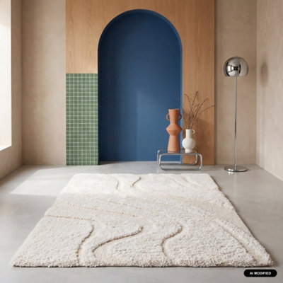 sweeek - Interior rug shaggy with embossed cream motif Amy 290x200x3 ...