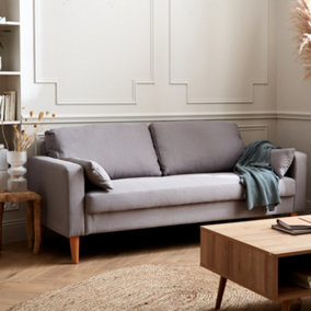 sweeek. Large 3-seater sofa Scandi-style with wooden legs - Bjorn - Light Grey