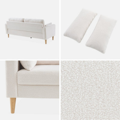 sweeek. Large 3 seater sofa Scandi style with wooden legs Bjorn white boucle