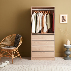 sweeek. Modular open wardrobe drawer and rail unit 60x45x180cm Modulo 4 drawers 1 clothes rail Natural