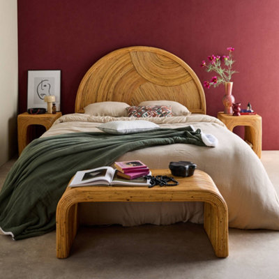 sweeek - Natural rattan headboard light wood bohemian style dimensions ...