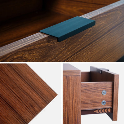 sweeek. Pair of 1- drawer bedside tables in walnut and black metal Walnut Walnut 40x40x61.5 cm
