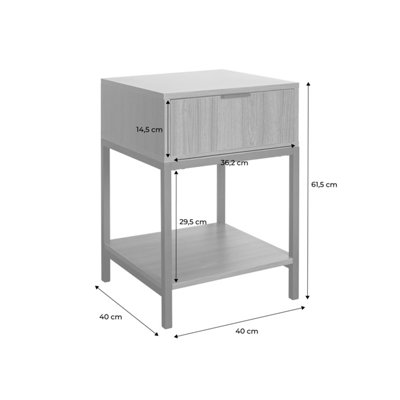sweeek. Pair of 1- drawer bedside tables in walnut and black metal Walnut Walnut 40x40x61.5 cm