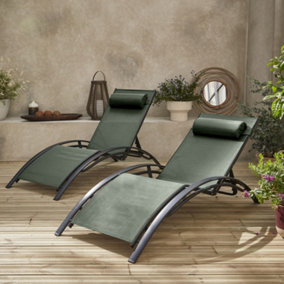 sweeek. Pair of aluminium and textilene sun loungers 4 reclining positions Louisa Grey 167x64x82 cm