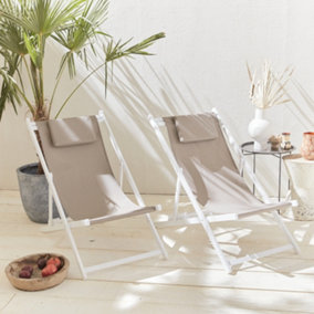 sweeek. Pair of aluminium textilene sun loungers Gaia Beige-brown 99x88.5x58 cm