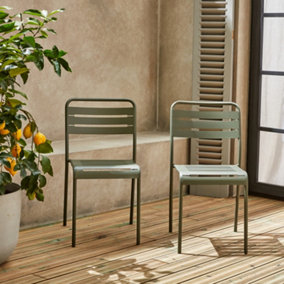 sweeek. Pair of bistro steel garden chairs stackable W44xD52xH79cm Khaki Green