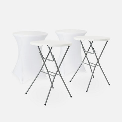 sweeek. Pair of foldable tables with protective covers Gala + Cover x2 White 81x81x110 cm