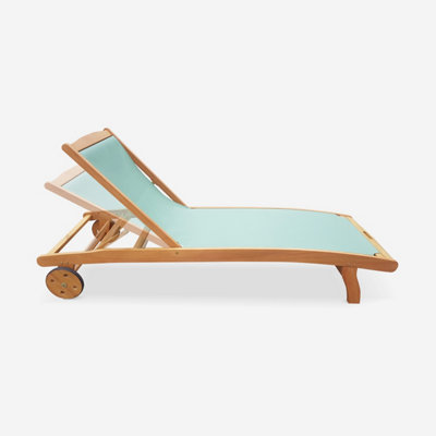 sweeek. Pair of FSC eucalyptus and textilene sun loungers - Natural wood colour Sage Green textilene - Marbella