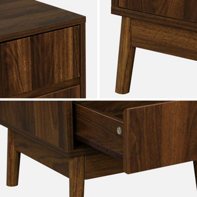 sweeek - Pair of grooved bedside tables with wooden effect Dark wood colour 39x40x48 cm - Linear