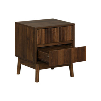 sweeek - Pair of grooved bedside tables with wooden effect Dark wood colour 39x40x48 cm - Linear