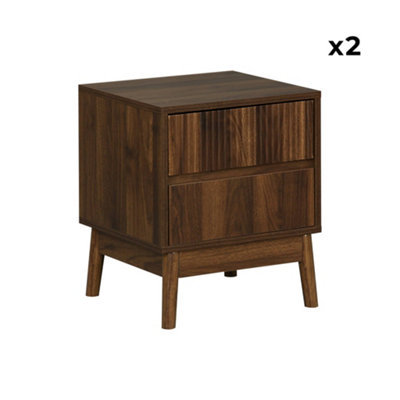 sweeek - Pair of grooved bedside tables with wooden effect Dark wood colour 39x40x48 cm - Linear