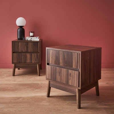 sweeek - Pair of grooved bedside tables with wooden effect Linear Dark ...