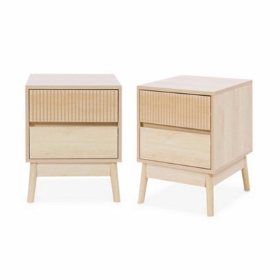 sweeek - Pair of grooved bedside tables with wooden effect Linear ...