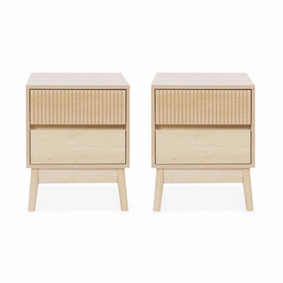 sweeek - Pair of grooved bedside tables with wooden effect Linear ...