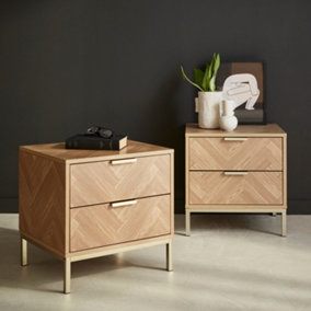 sweeek. Pair of herringbone bedside tables with 2 drawers Budapest Natural 45x40x45 cm