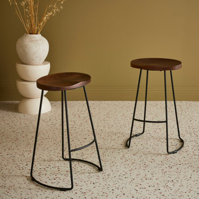 sweeek. Pair of industrial metal and wooden bar stools 44x36x65cm