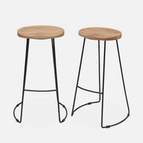 sweeek. Pair of industrial metal and wooden bar stools Jaya Natural 44x36x75 cm