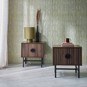 sweeek. Pair of industrial style bedside tables with drawer Bazalt Dark wood colour 48x39x50 cm