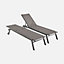 sweeek. Pair of multi-position aluminium sun loungers with wheels - Elsa - Anthracite frame Grey textilene fabric