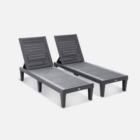 sweeek. Pair of plastic loungers with textured wood effect - Pia - Anthracite