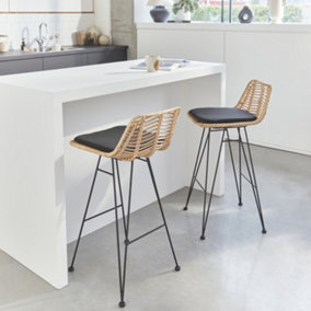 sweeek. Pair of rattan bar stools 67cm Cahya  Black 42x48x90 cm