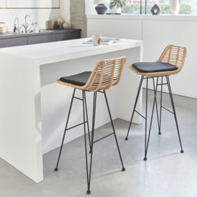 sweeek. Pair of rattan bar stools natural black L42.5xD48xH97cm Cahya