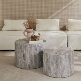 sweeek. Pair of round marble-effect nesting coffee tables Paros Grey 58x1x40 cm