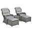 sweeek. Pair of rounded polyrattan garden armchairs with footstools and side table - Barletta - Grey rattan Beige cushions