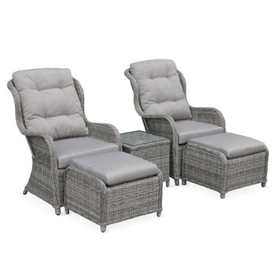 sweeek. Pair of rounded polyrattan garden armchairs with footstools and ...
