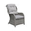 sweeek. Pair of rounded polyrattan garden armchairs with footstools and side table - Barletta - Grey rattan Beige cushions