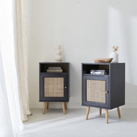 sweeek. Pair of scandi-style bedside tables with cupboard Boheme Black 39x40x70 cm