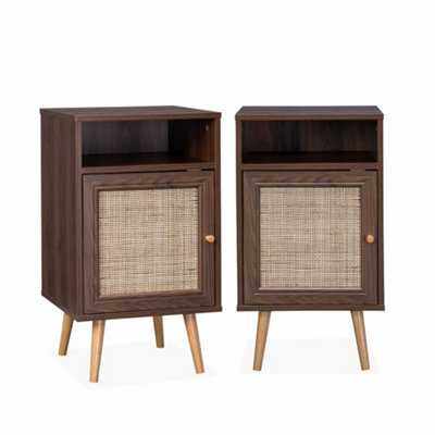 sweeek - Pair of scandi-style bedside tables with cupboard Dark wood colour 39x40x70 cm - Boheme
