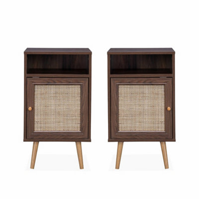 sweeek - Pair of scandi-style bedside tables with cupboard Dark wood colour 39x40x70 cm - Boheme