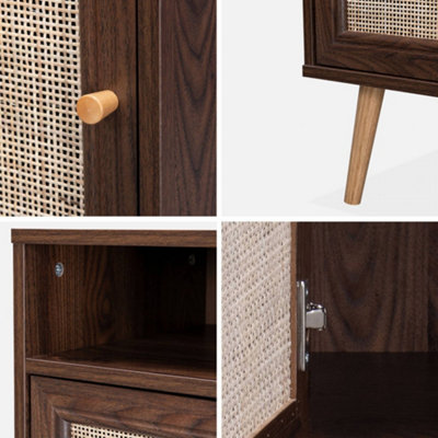 sweeek - Pair of scandi-style bedside tables with cupboard Dark wood colour 39x40x70 cm - Boheme