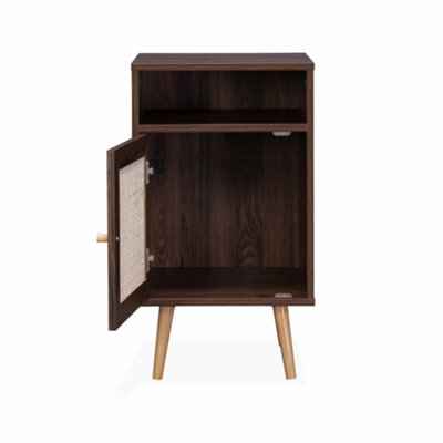 sweeek - Pair of scandi-style bedside tables with cupboard Dark wood colour 39x40x70 cm - Boheme
