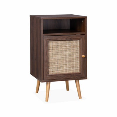 sweeek - Pair of scandi-style bedside tables with cupboard Dark wood colour 39x40x70 cm - Boheme