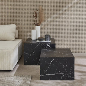 sweeek. Pair of square coffee tables with marble effect Paros Black 58x58x40 cm