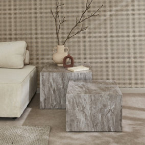 sweeek. Pair of square coffee tables with marble effect Paros Grey 58x58x40 cm