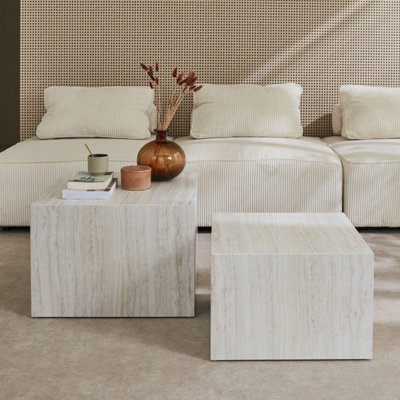 sweeek. Pair of square coffee tables with marble effect Paros White 58x58x40 cm