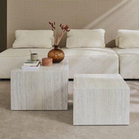 sweeek. Pair of square coffee tables with marble effect Paros White 58x58x40 cm