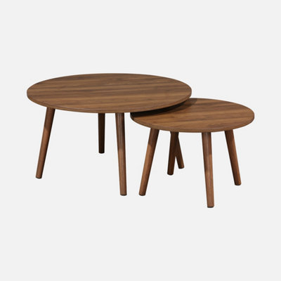 sweeek. Pair of walnut nesting coffee tables with wood effect Nepal Walnut wood-effect 70x70x38 cm