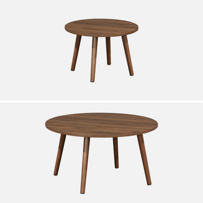 sweeek. Pair of walnut nesting coffee tables with wood effect Nepal Walnut wood-effect 70x70x38 cm
