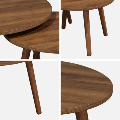 sweeek. Pair of walnut nesting coffee tables with wood effect Nepal Walnut wood-effect 70x70x38 cm