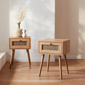 sweeek. Pair of woven rattan bedside tables with drawer Boheme Natural 39x39x55.4 cm