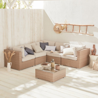 sweeek. Ready assembled 5 seater polyrattan corner garden sofa set