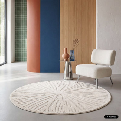 sweeek - Round indoor rug 160cm Helen Cream 160x160x1.4 cm